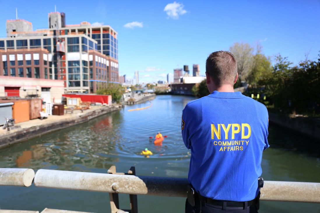 Passing Lightstone's 700-unit luxury apartment, coming soon to the most polluted body of water in the universe as a NYPD Community Affairs officer watches on.<br/>
